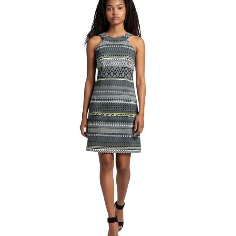 Trina Turk Black White Geometric Print Sleeveless Dress NWOT Size L